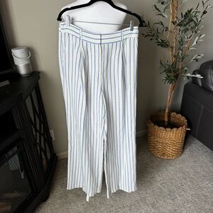 LOFT Striped Wide Leg Linen Dress Pants